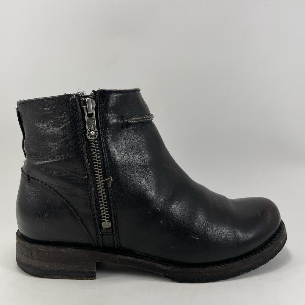 Frye Chelsea Ankle Boots Womens Size 6.5 B Double Zipper Black Leather Booties